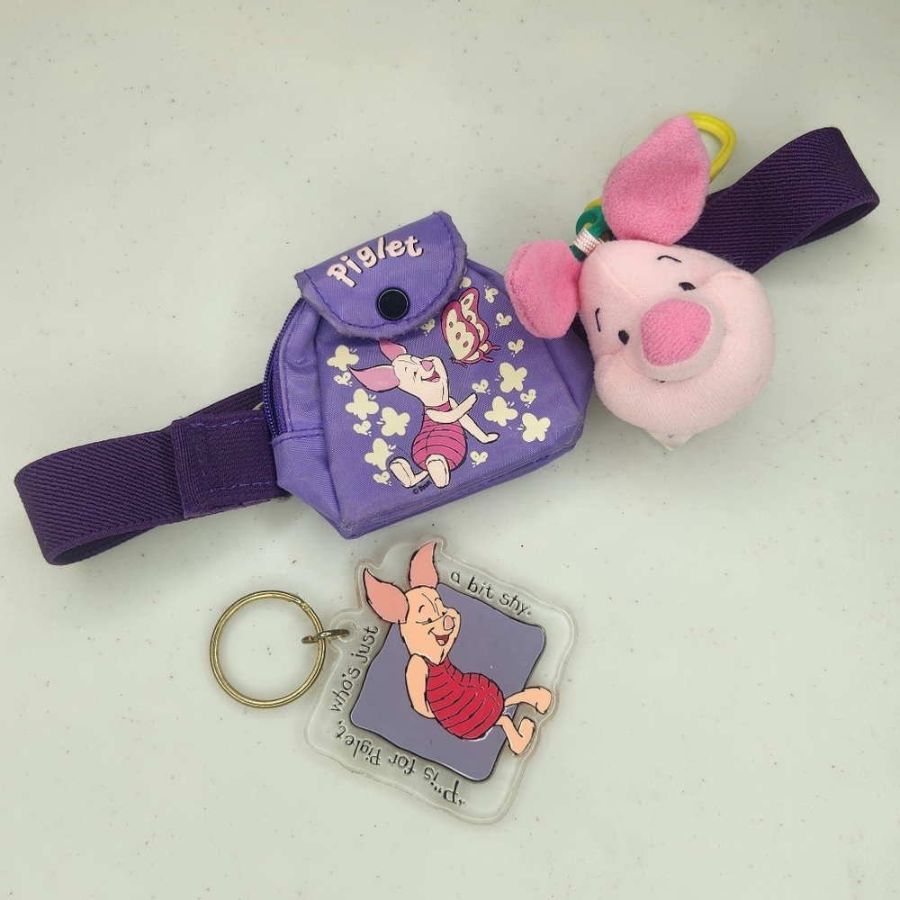 Vintage Purple Piglet Waist Bag with Keychains